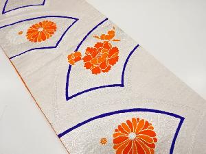 アンティーク　地紙に菊・牡丹模様織り出し子供帯（材料）